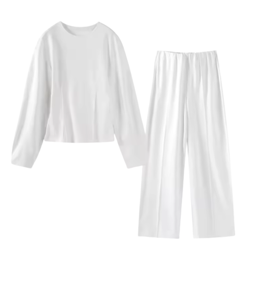 Zachte Dames Trui Set met Getailleerde Top en Wijde Pijpen Broek