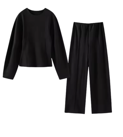 Zachte Dames Trui Set met Getailleerde Top en Wijde Pijpen Broek