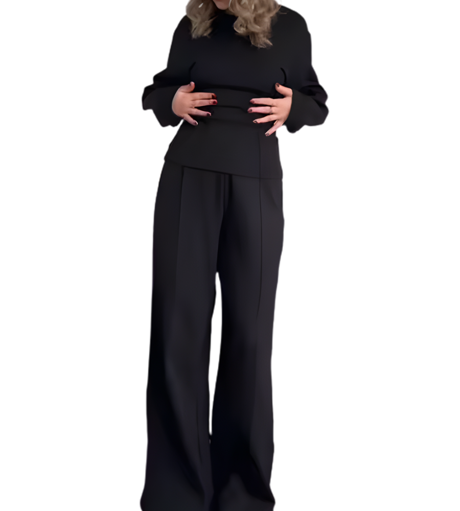 Zachte Dames Trui Set met Getailleerde Top en Wijde Pijpen Broek