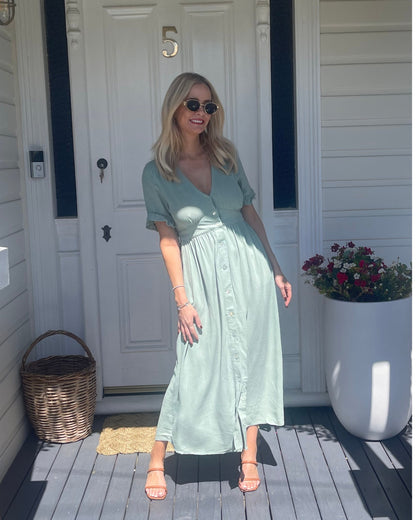 Elegante Zomerse Dames Midi Jurk Met V Hals En Knoopsluiting