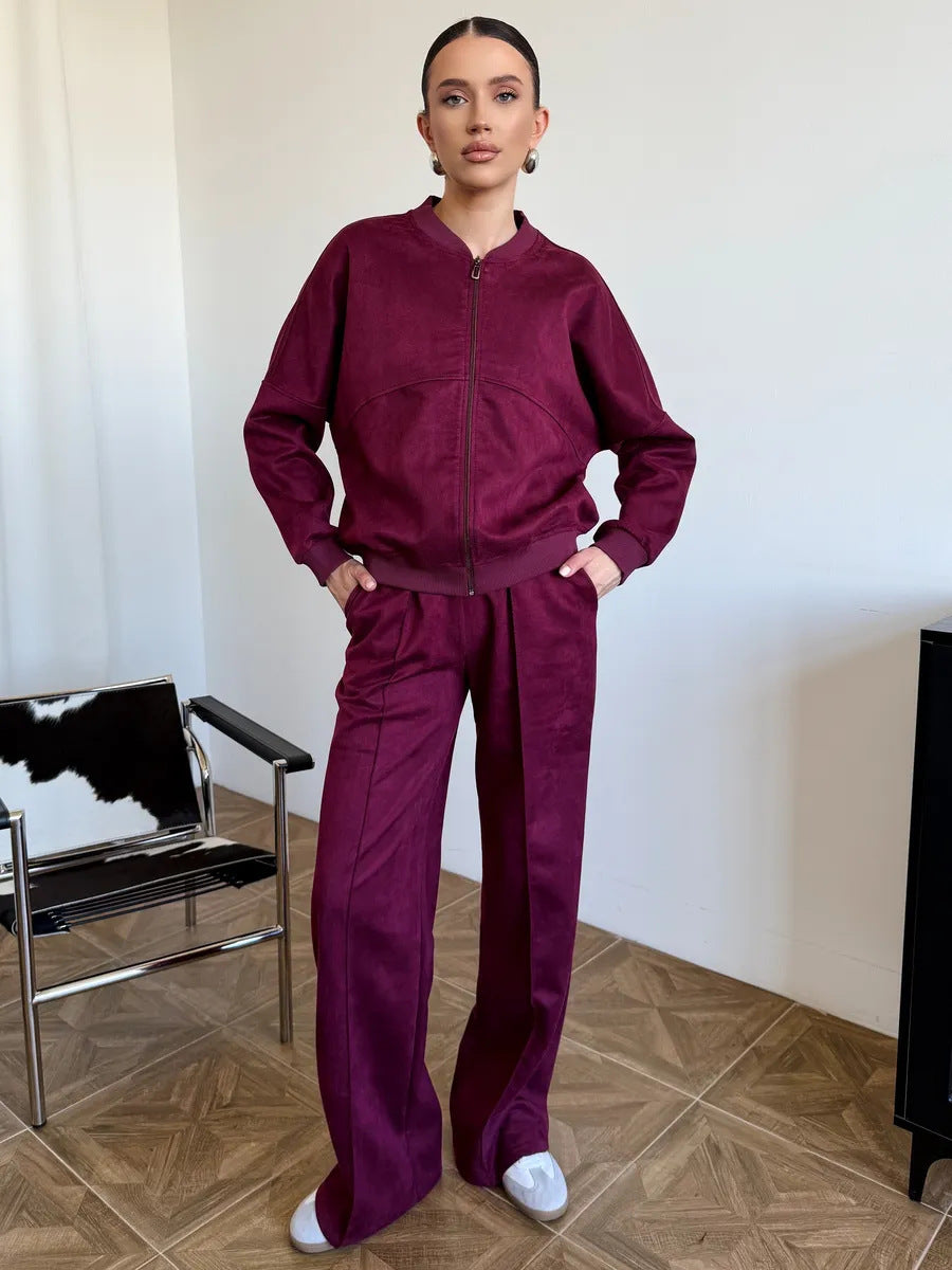 Ensemble Deux Pièces Tendance pour Femme avec Veste Courte et Pantalon Large