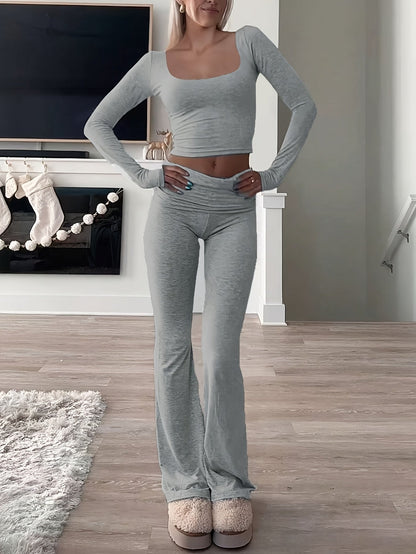 Deona | Lounge Set met Lange Mouwen en Flared Broek