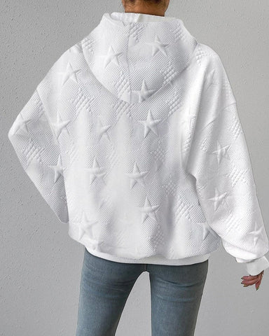 Stylish comfortable white women's star print hoodie
