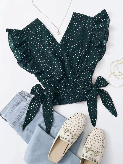 Berita | Ruffle Crop Top met Polkadotprint en Strikdetails
