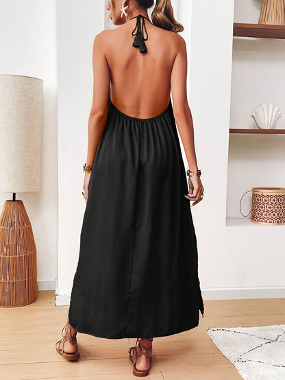Yezelyn | Elegante Maxi Jurk met Halternek en Losvallende Snit