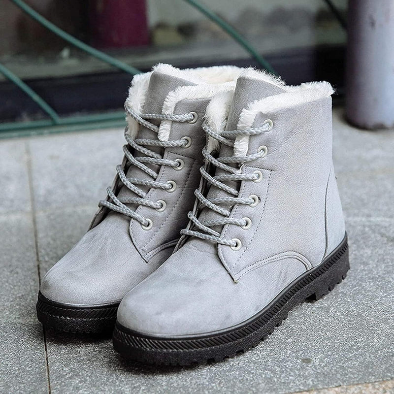 Warme Dames Enkelboots met Veters en Zachte Voering