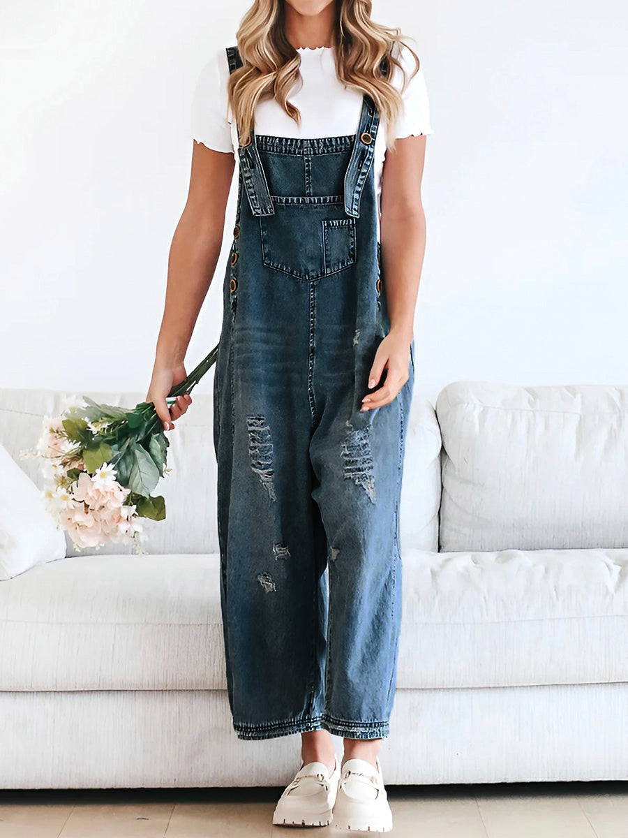 Comfortabele oversized jumpsuit met vintage denim look
