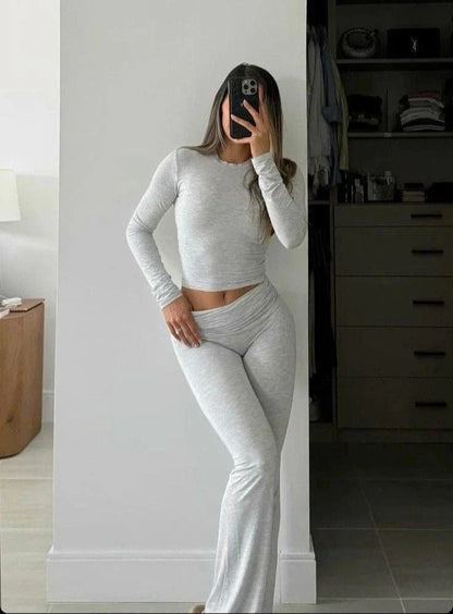 Bonie | Rib Lounge Set met Lange Mouwen - Two-Piece