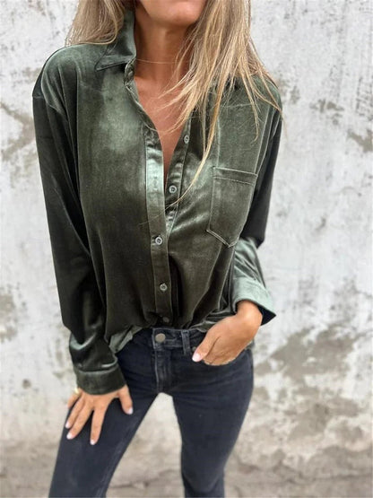 Bailee | Satijnen Velours Blouse met Knoopsluiting - Elegant