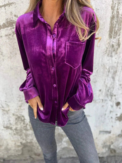 Bailee | Satijnen Velours Blouse met Knoopsluiting - Elegant