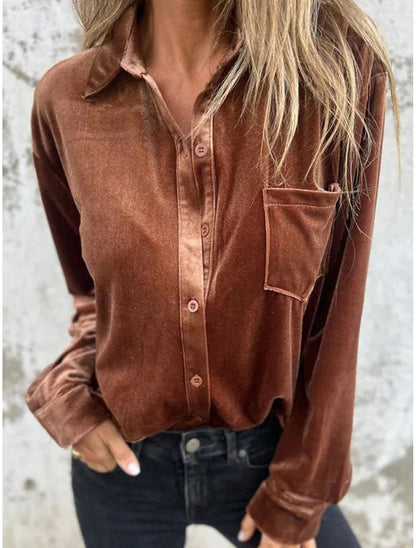 Bailee | Satijnen Velours Blouse met Knoopsluiting - Elegant