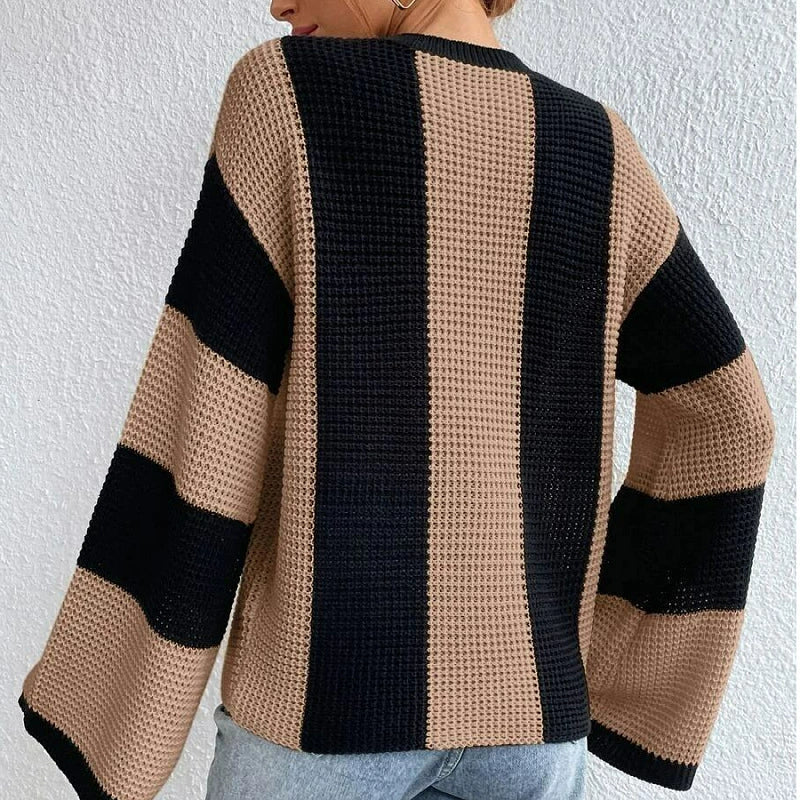 Trendy Gestreepte Dames Trui Met Wijde Mouwen