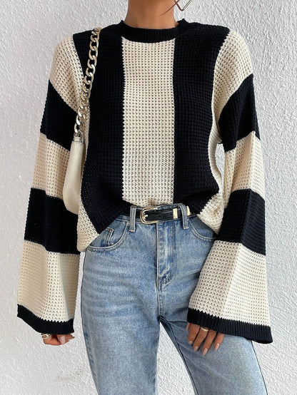 Trendy Gestreepte Dames Trui Met Wijde Mouwen