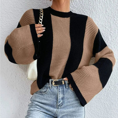 Trendy Gestreepte Dames Trui Met Wijde Mouwen