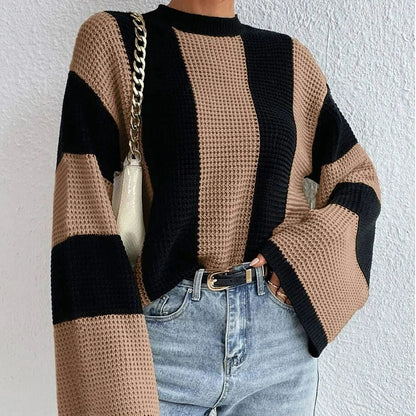 Trendy Gestreepte Dames Trui Met Wijde Mouwen