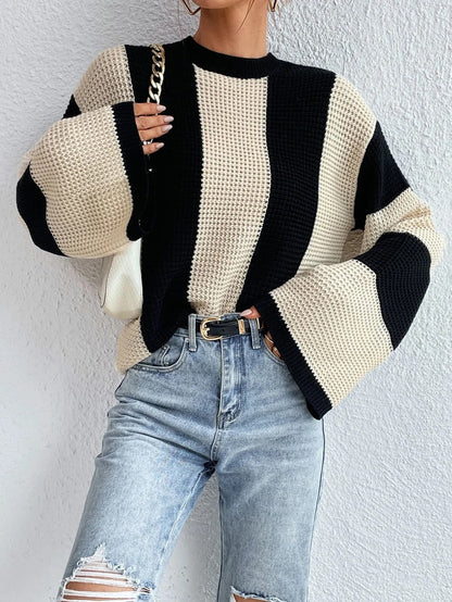 Trendy Gestreepte Dames Trui Met Wijde Mouwen