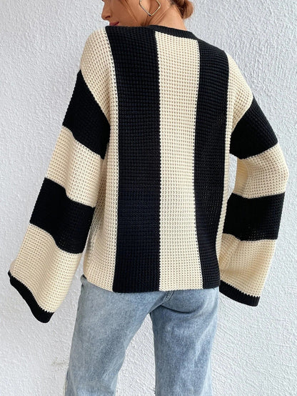 Trendy Gestreepte Dames Trui Met Wijde Mouwen