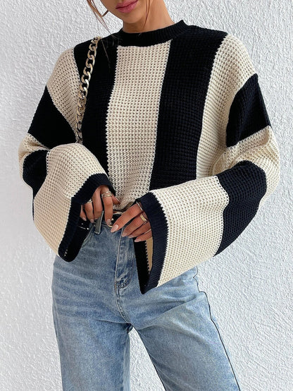Trendy Gestreepte Dames Trui Met Wijde Mouwen