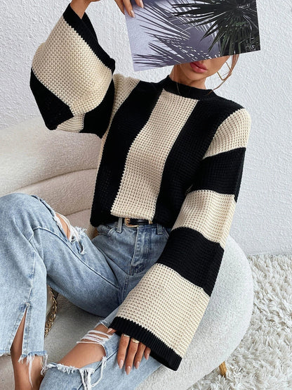 Trendy Gestreepte Dames Trui Met Wijde Mouwen