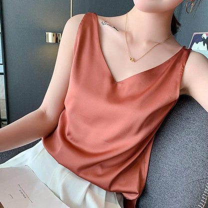 Barbra | Satijnen Mouwloze Top met V-Hals - Elegant