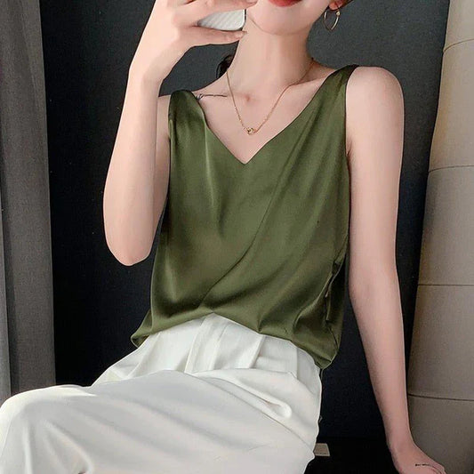 Barbra | Satijnen Mouwloze Top met V-Hals - Elegant
