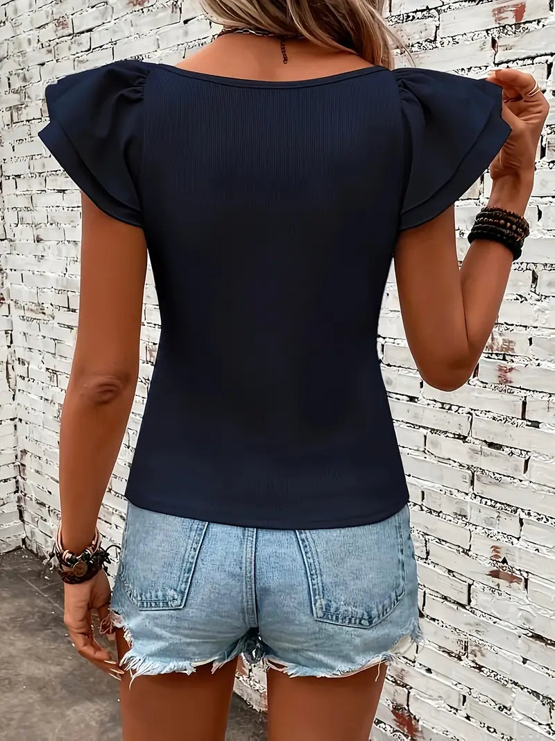 Betcy | Ruffle Mouwtop met Stretch en Vleugelmouw - Casual
