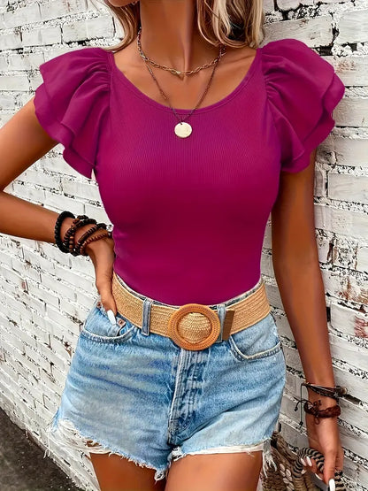 Betcy | Ruffle Mouwtop met Stretch en Vleugelmouw - Casual