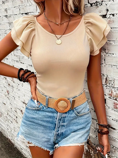 Betcy | Ruffle Mouwtop met Stretch en Vleugelmouw - Casual