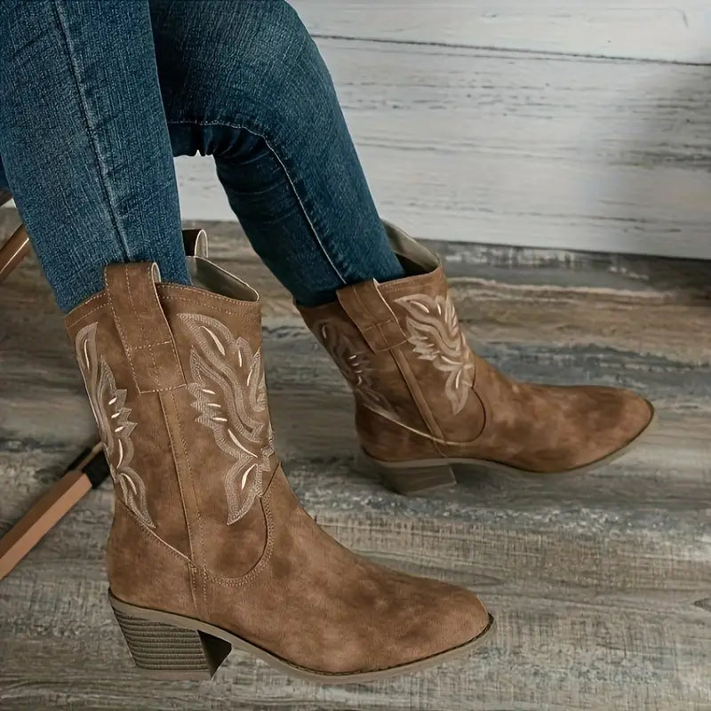 Stijlvolle Cowboy Dames Enkellaarzen met Hak