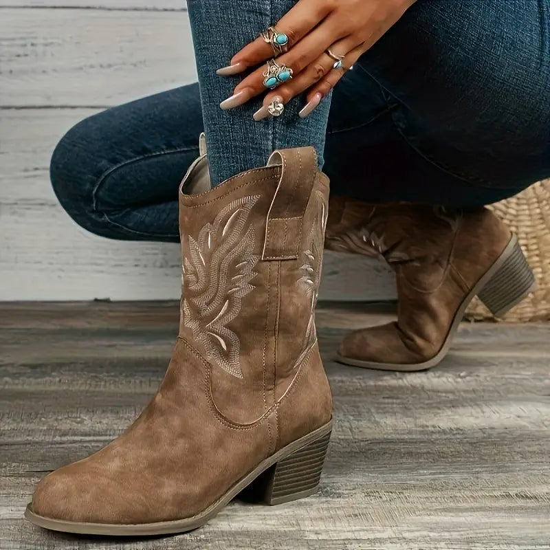 Stijlvolle Cowboy Dames Enkellaarzen met Hak