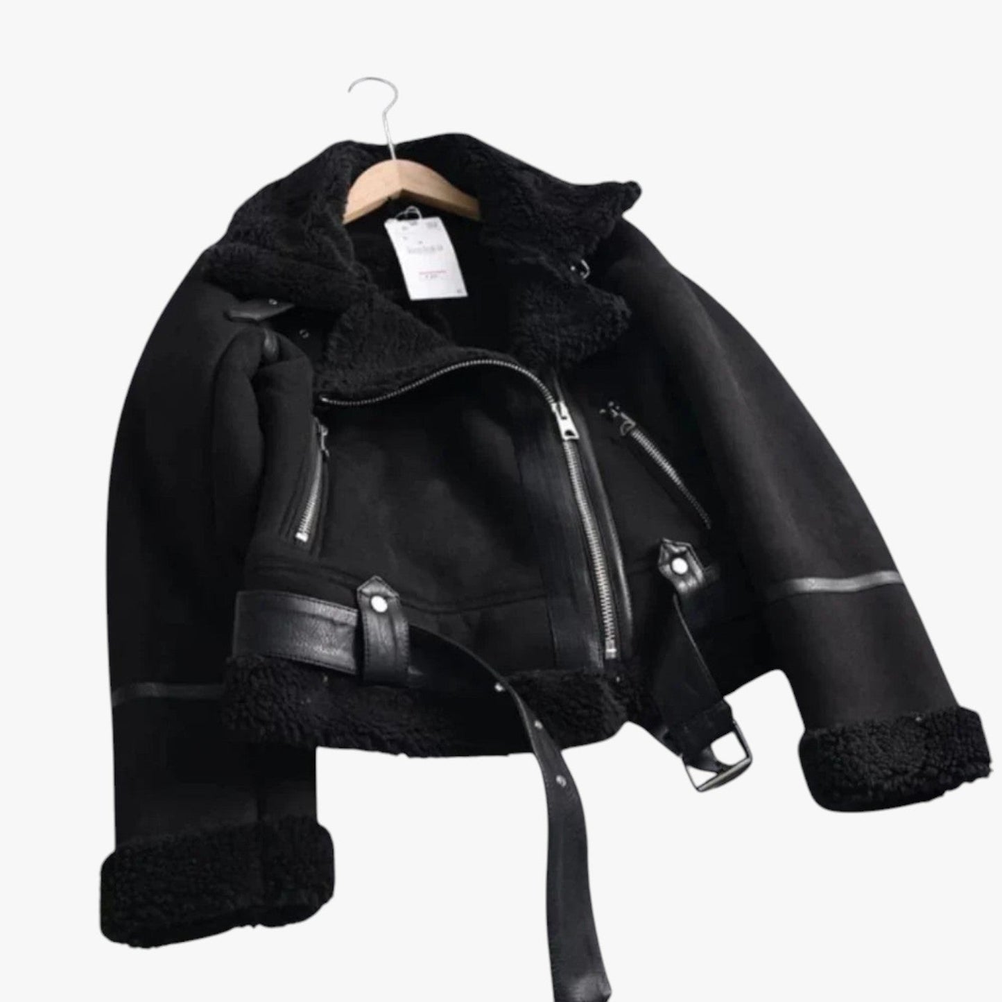 Trendy Warme Dames Teddy Biker Jas met Rits en Kraag