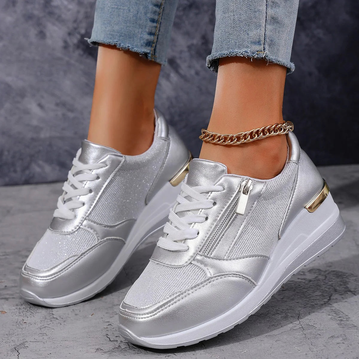 Dames Sleehak Lichtgewichte Sneakers met Vetersluiting