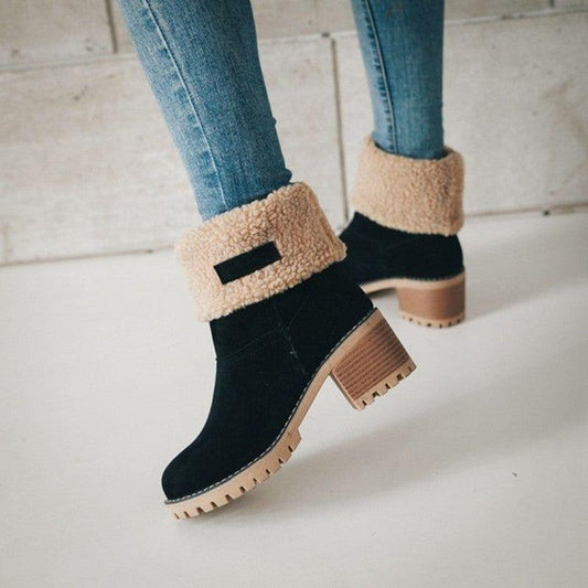 Trendy Warme Teddy Dames Enkellaarsjes met Hak