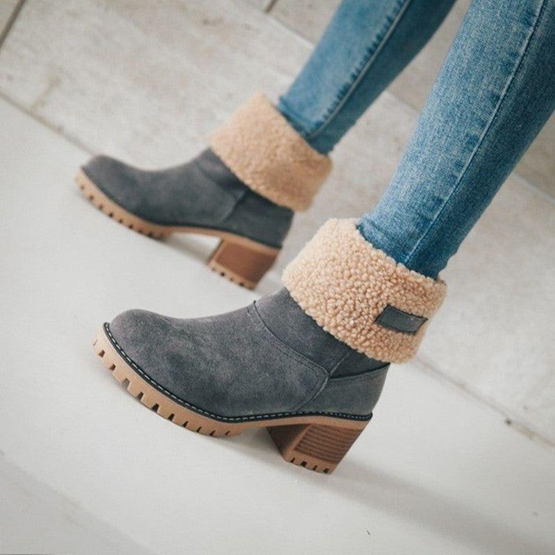 Trendy Warme Teddy Dames Enkellaarsjes met Hak