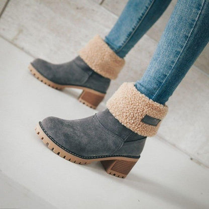 Trendy Warme Teddy Dames Enkellaarsjes met Hak
