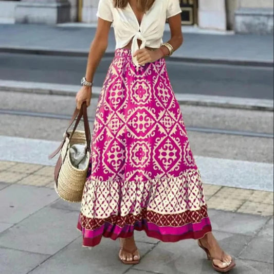 Lara | Bohemian Maxi-Rok met Print en Elastische Taille