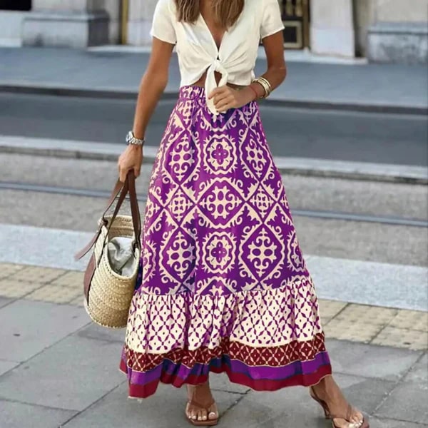 Lara | Bohemian Maxi-Rok met Print en Elastische Taille