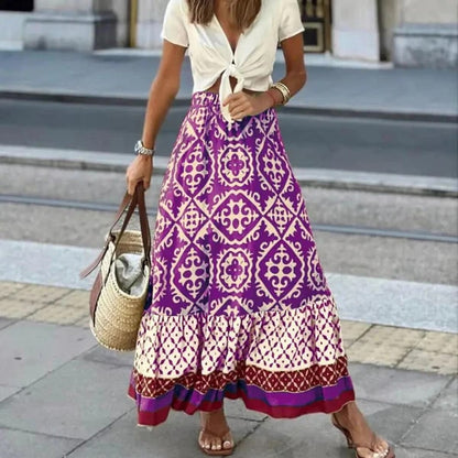 Lara | Bohemian Maxi-Rok met Print en Elastische Taille