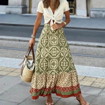 Lara | Bohemian Maxi-Rok met Print en Elastische Taille