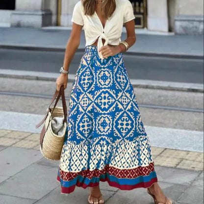 Lara | Bohemian Maxi-Rok met Print en Elastische Taille