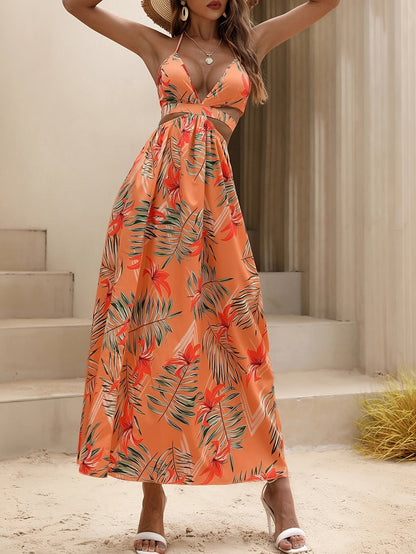Dona | Zomerse Halterjurk met Tropische Print
