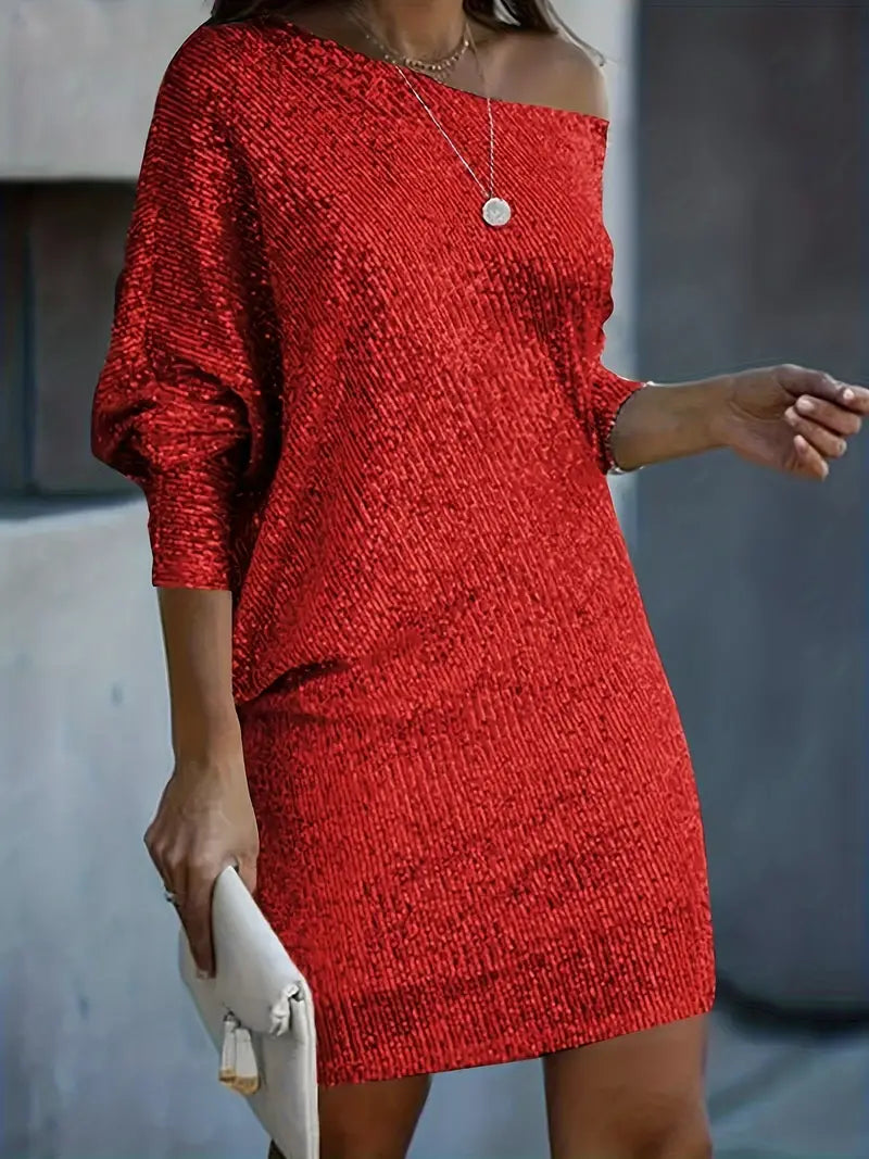 Lora | One-Shoulder Pailletten Jurk met Glamour Touch