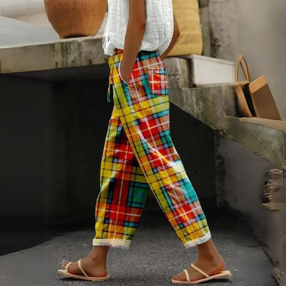 Stijlvolle Elegante Dames Pantalon met Geruit Patroon
