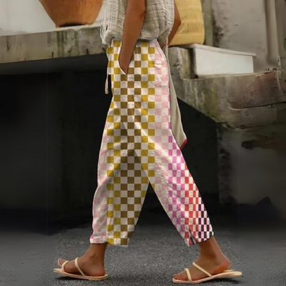 Stijlvolle Elegante Dames Pantalon met Geruit Patroon