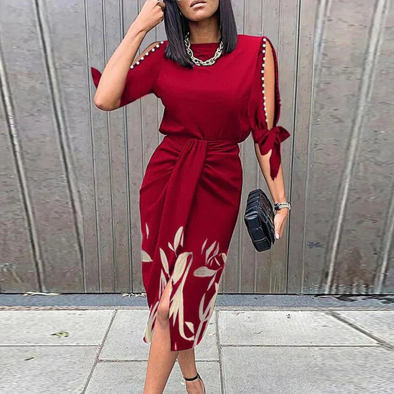 Jesy | Midi Jurk met Kant en Elegante Plissé