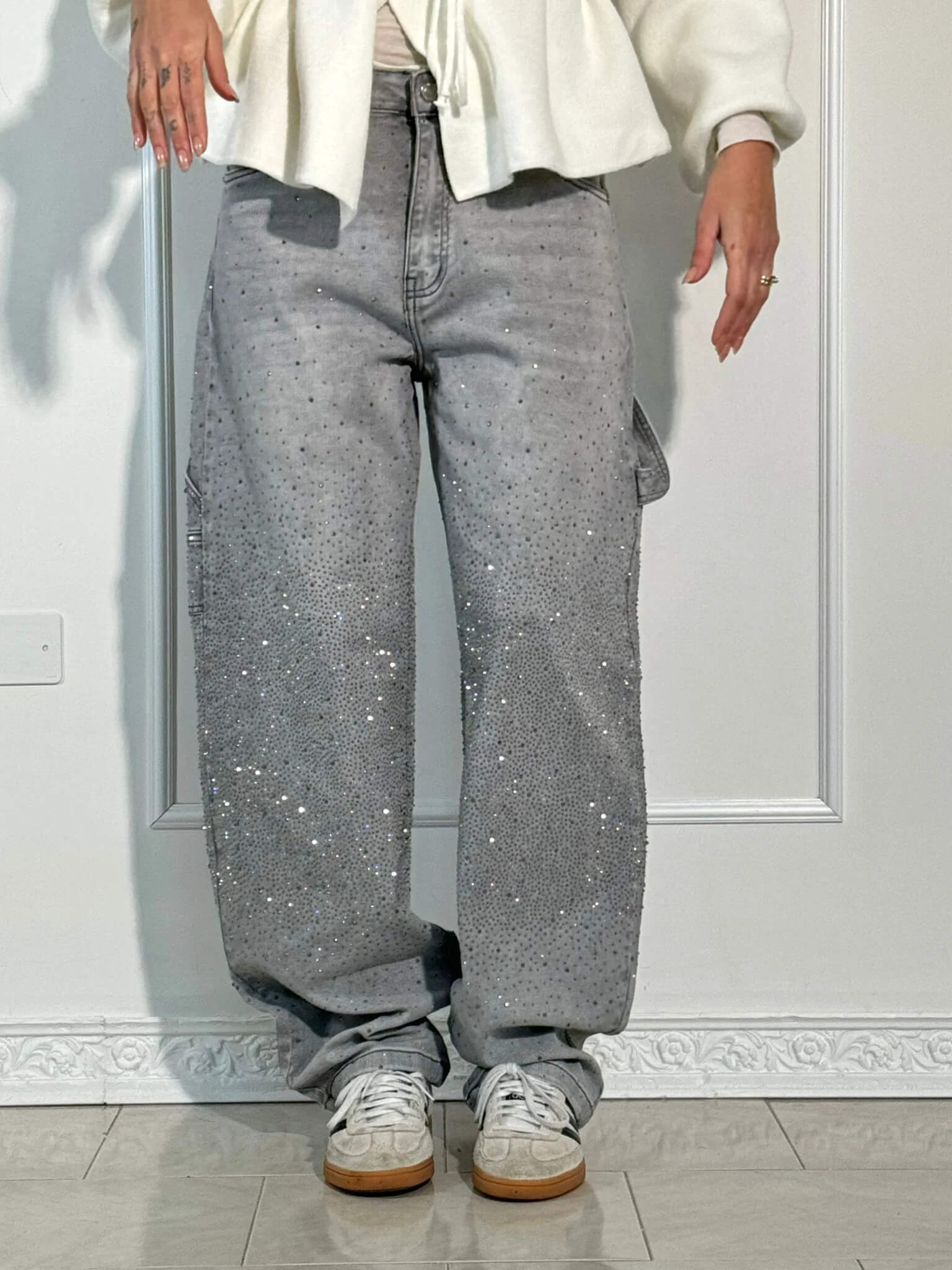 Trendy Glanzende Dames Jeans met Wijde Pijpen