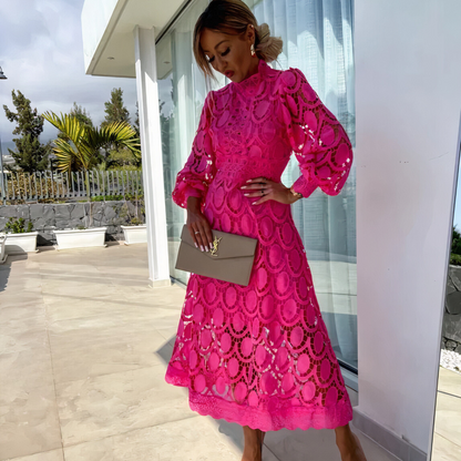 Cocktail Dress In Midi Length With Lace And Long Sleeves