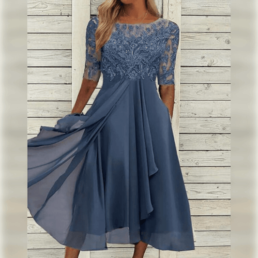 Danessa | Elegante Midi Jurk met Kant en Chiffon
