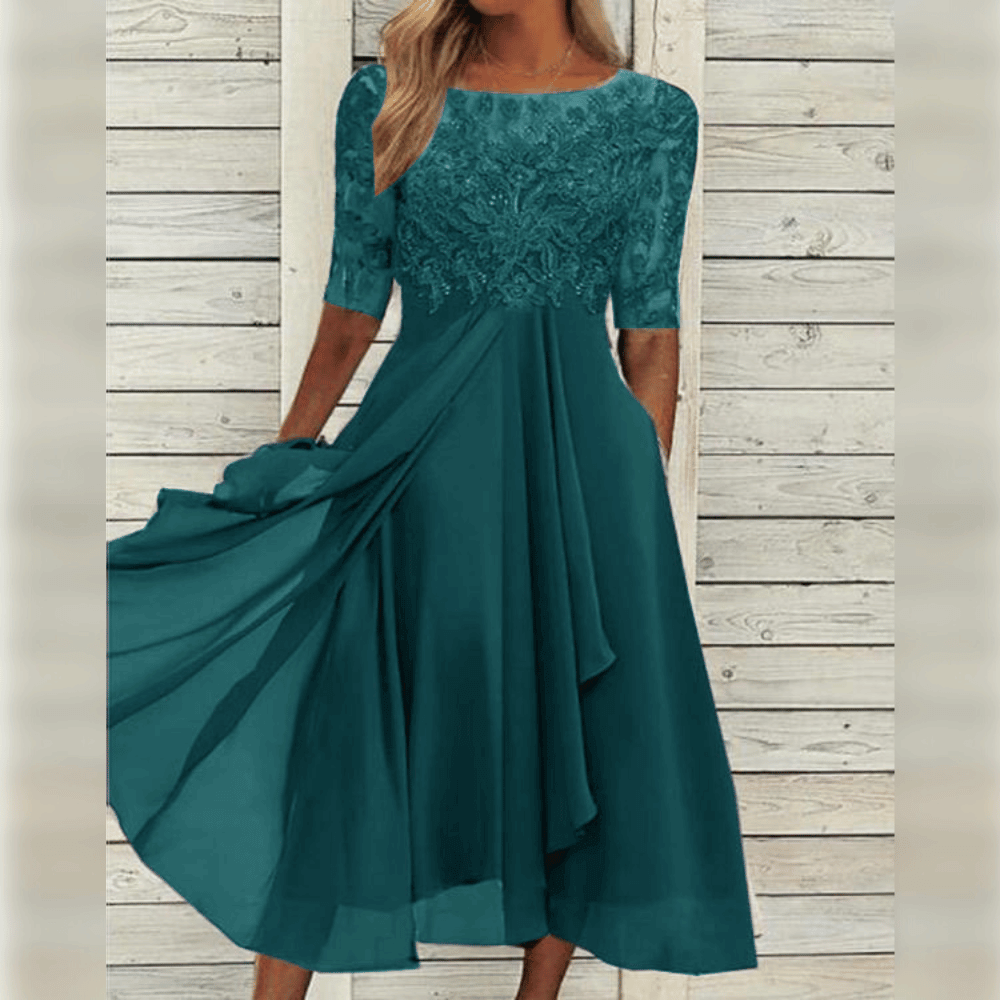 Danessa | Elegante Midi Jurk met Kant en Chiffon