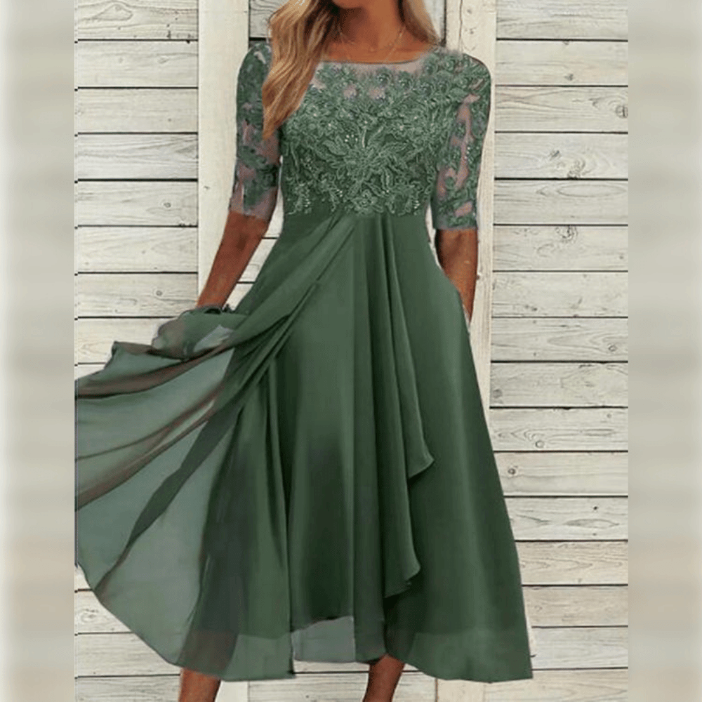 Danessa | Elegante Midi Jurk met Kant en Chiffon